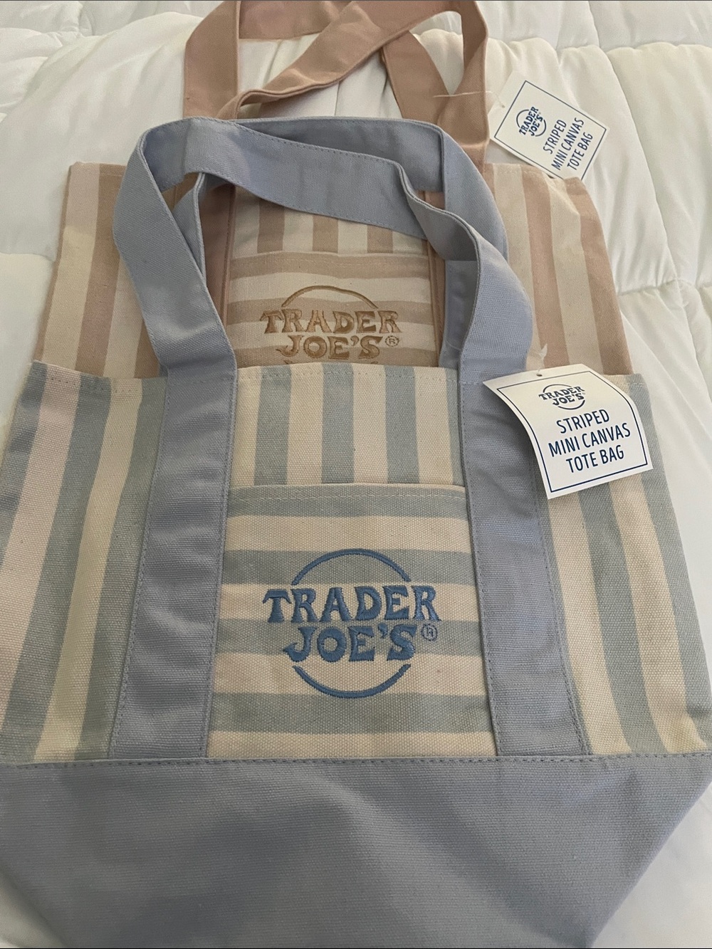 Trader Joe's Striped Canvas Tote - Blue & Cream-set of 2